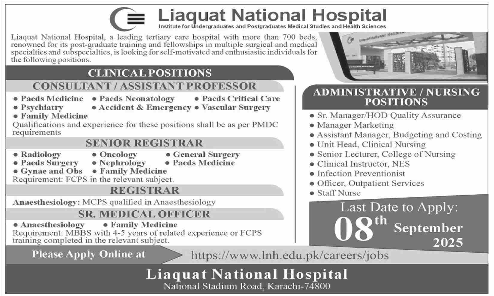 Jobs in Liaqat National Hospital Karachi